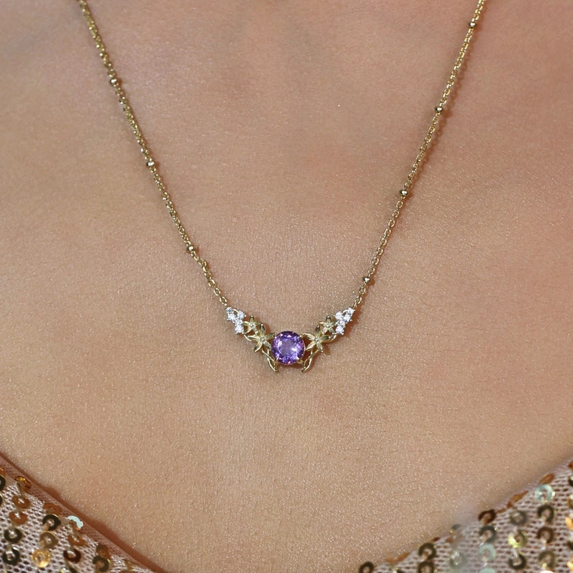 Gold Leaf Amethyst Necklace