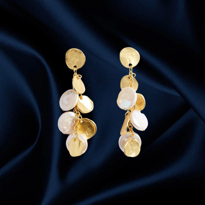 Coin & Pearl Chandelier Drop Earrings
