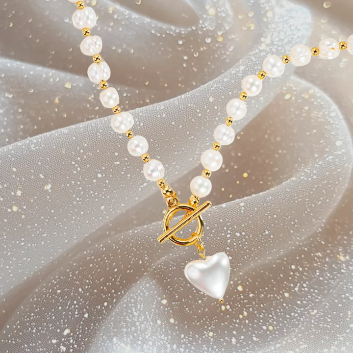 Baroque Pearl Heart Toggle Necklace