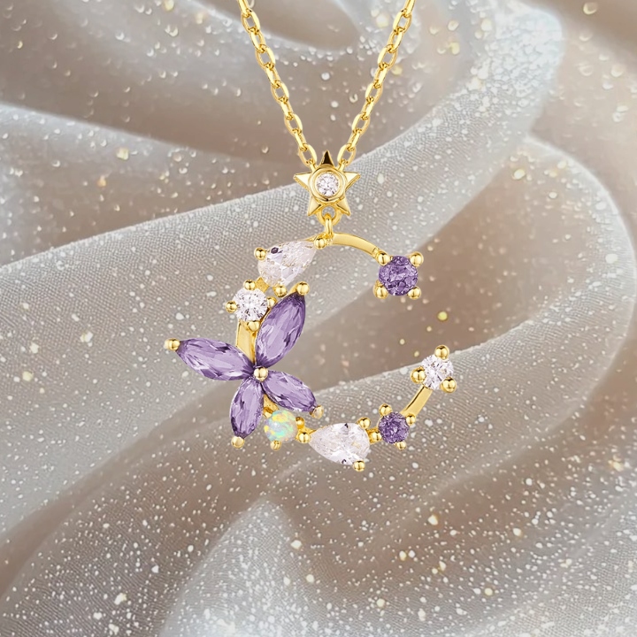 Lavender Butterfly Crescent Necklace
