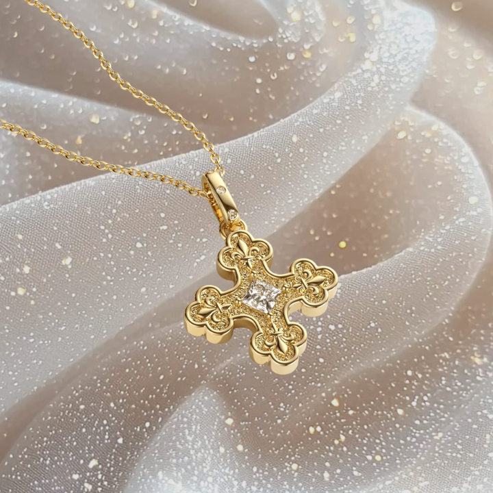 Fleur-de-Lis Vintage Cross Necklace
