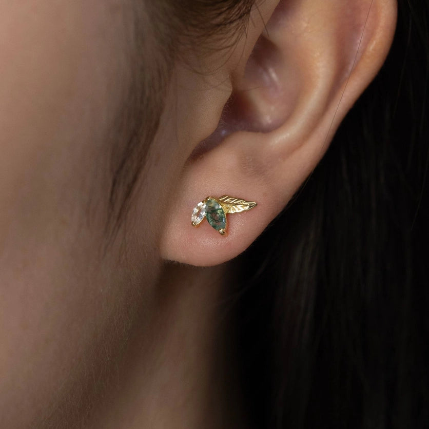 Verdant Moss Agate Studs