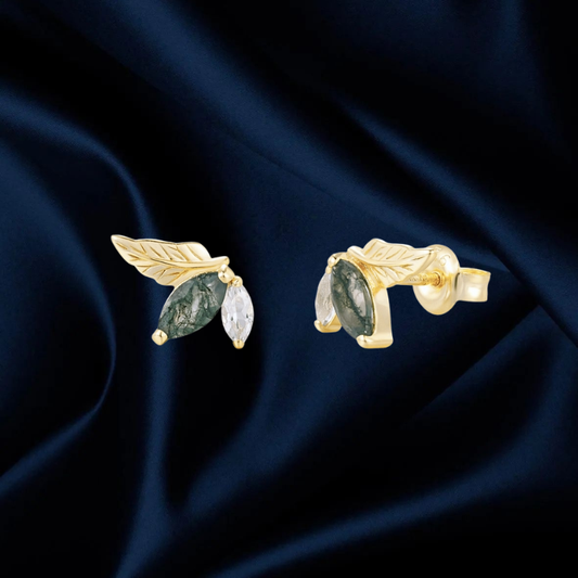 Verdant Moss Agate Studs