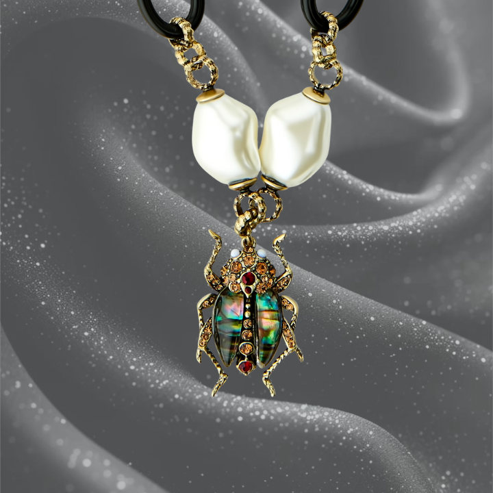 Multi Bug Charm Pearl Necklace