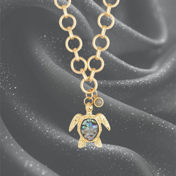 Iridescent Sea Turtle Charm Necklace
