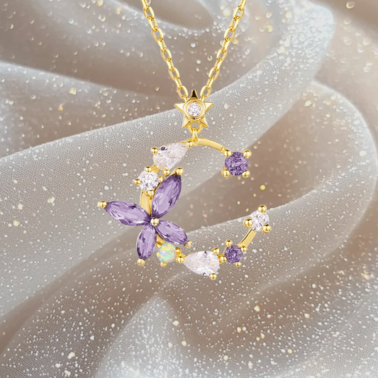 Lavender Butterfly Crescent Necklace