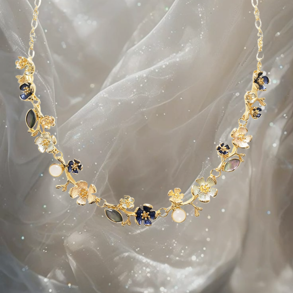 Enamelled Flowers Necklace with Stones