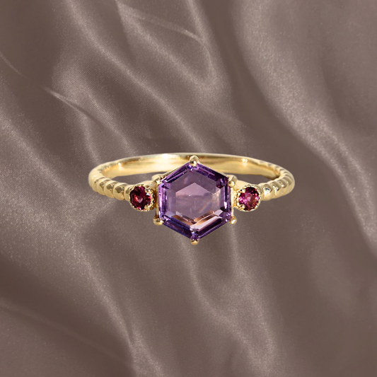 Amethyst and Garnet Constellation Ring