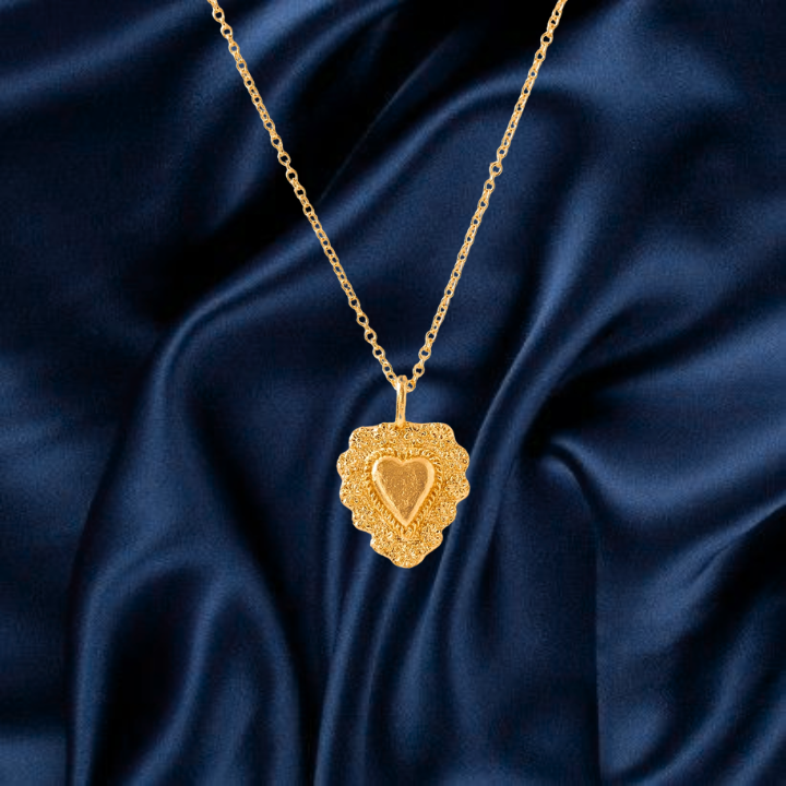 Gold Heart Milagro Pendant Necklace