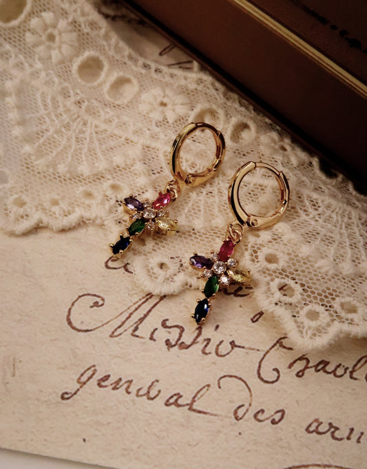 Byzantine Relic Cross Hoop Earrings