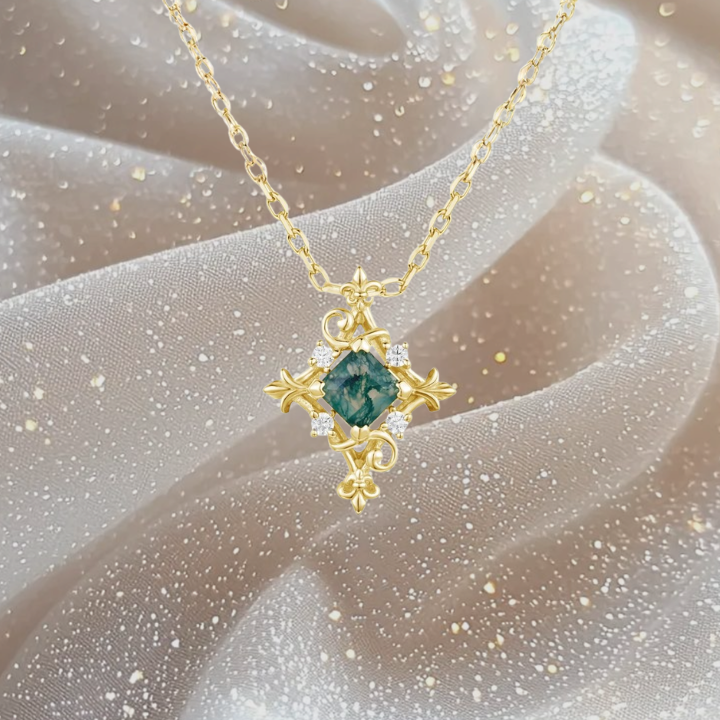 Vine Diamond Moss Agate Necklace