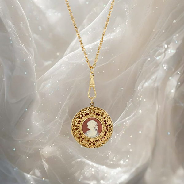 1928 Jewelry Cameo Round Ornate Filigree Pendant Locket