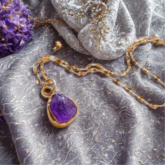 Raw Amethyst Drop Pendant Necklace